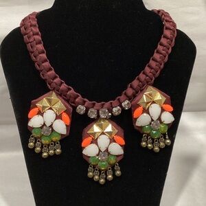 J. Crew Burgundy and Gold Statement Necklace